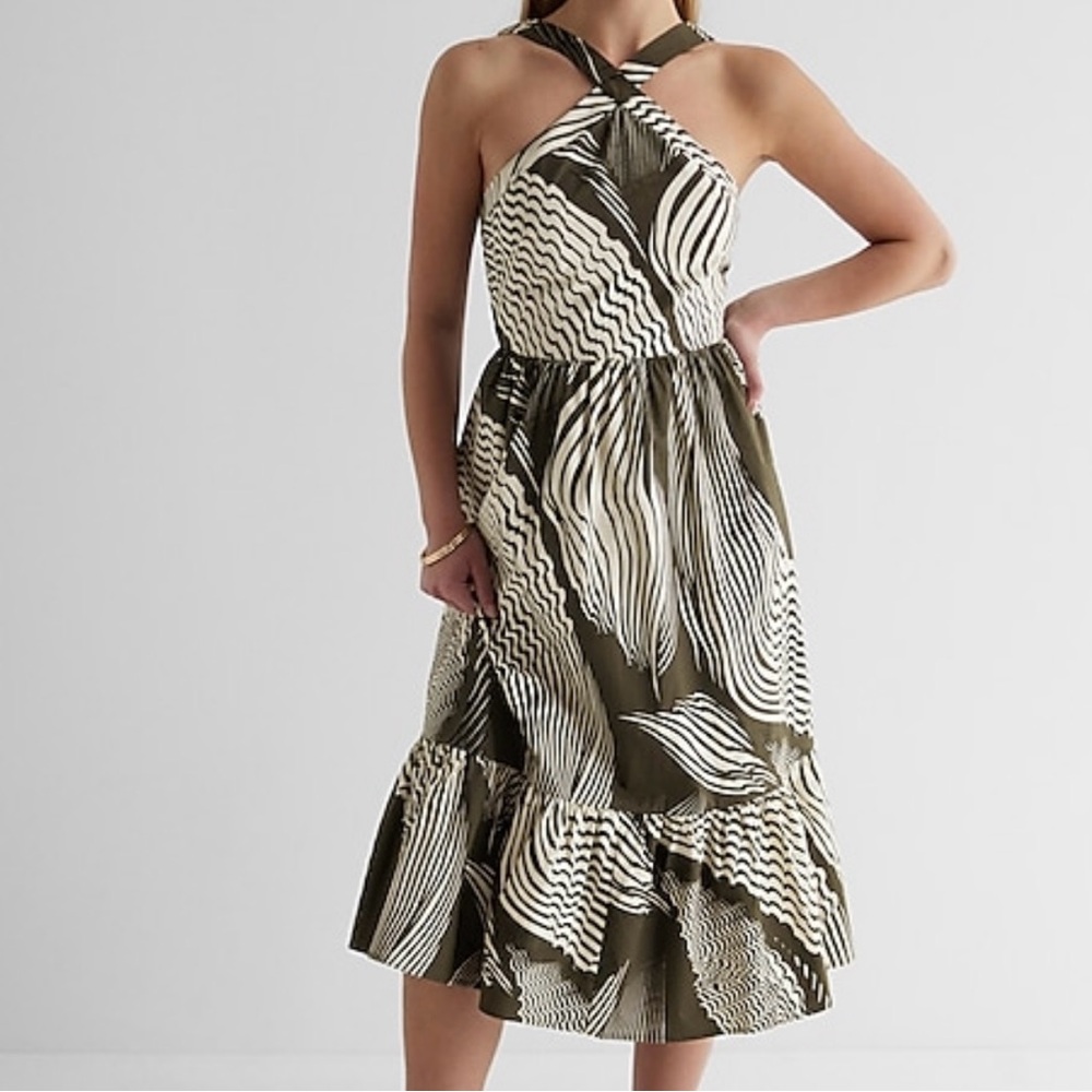EXPRESS Halter Tiered Poplin Dress